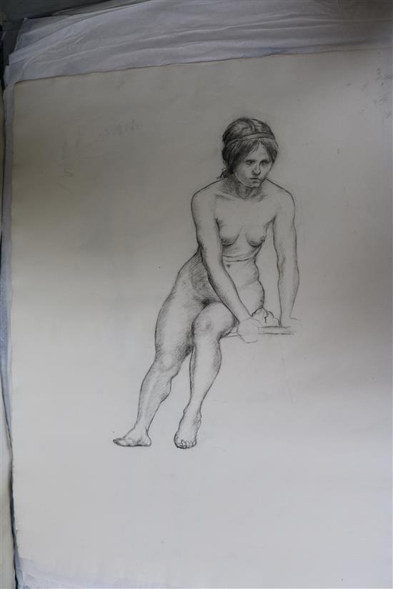 Eleanor Winter (Chelsea Art School, early 20th century), a portfolio of life studies in charcoal and two oils on board,